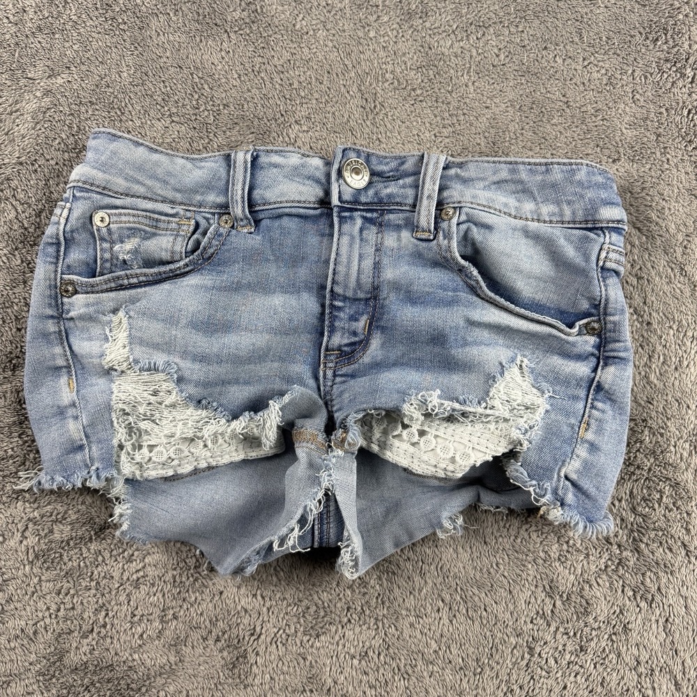 American Eagle Next Level Stretch Shortie Distressed Jean Shorts Womens 4 Blue